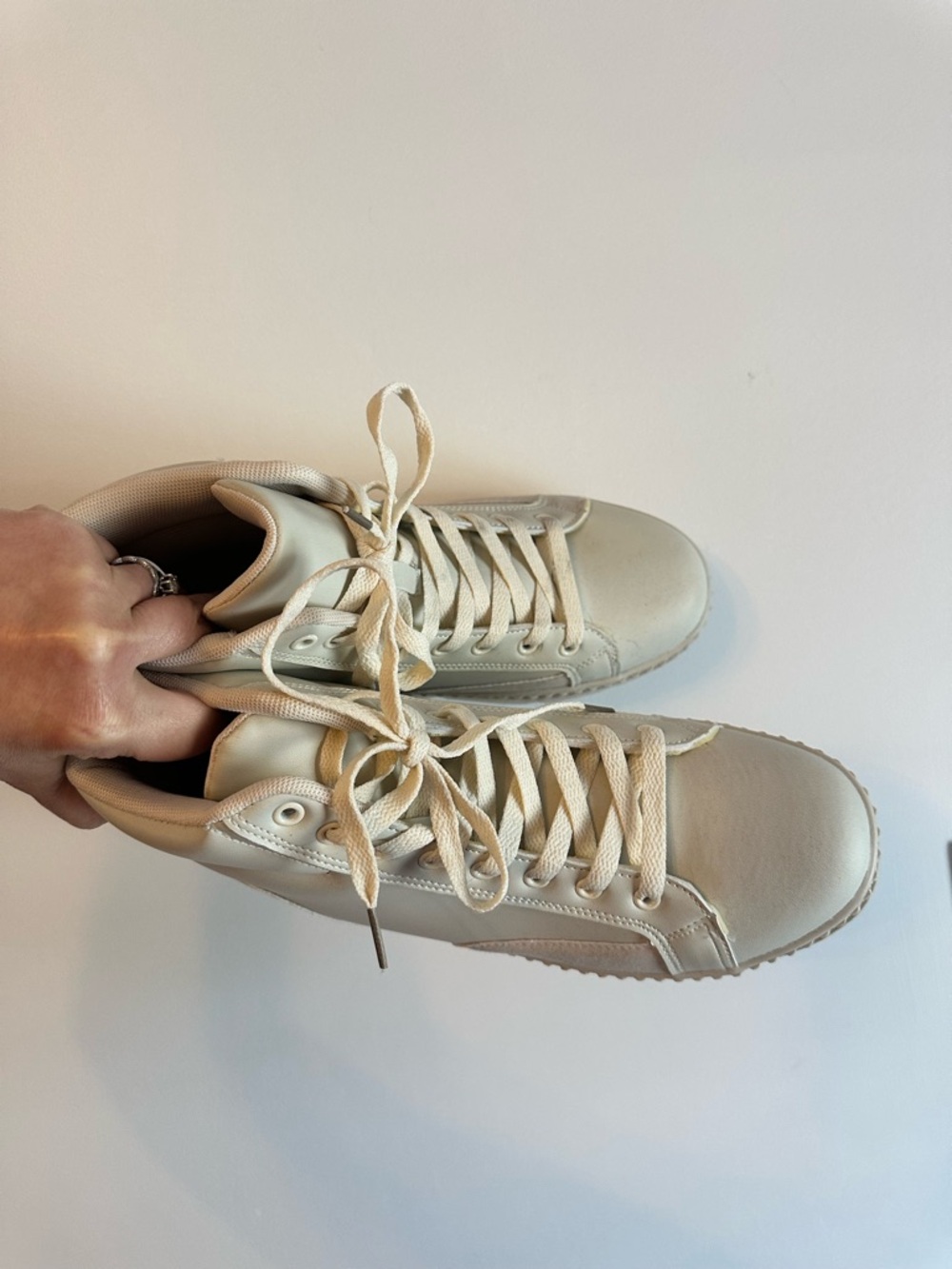 Cream Lace-Up High Top Sneakers - Picture 9 of 9